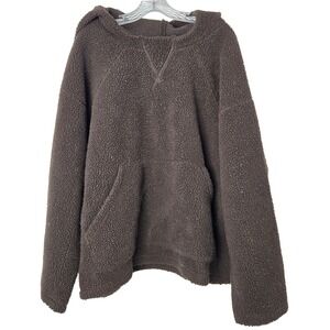 Imperfects Large Mens Wool Brown Oversized Sherpa Fleece Hoodie Pullover Pocket